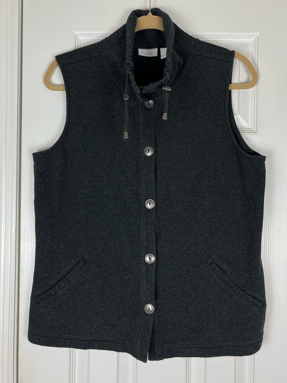 Weekends by Chico’s Charcoal Gray Button Front Vest Cotton Sz 2 / L/12